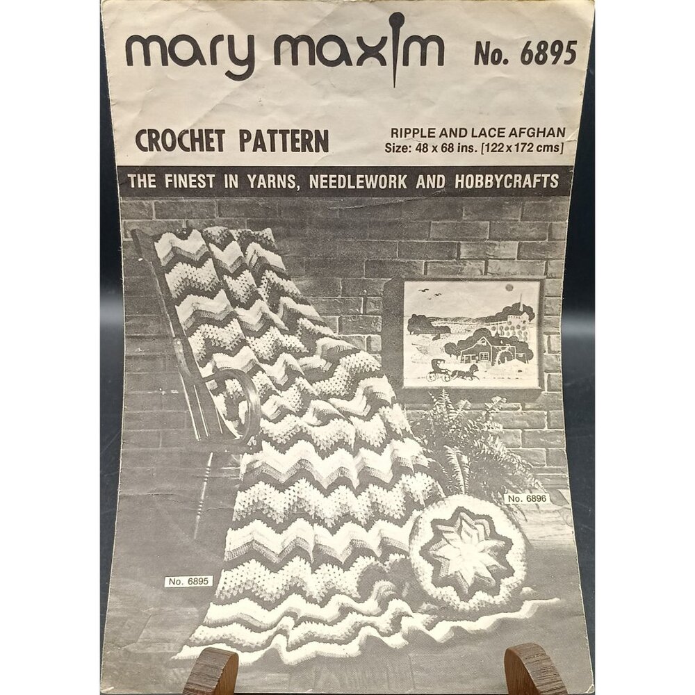 Mary Maxim Vintage Crochet Pattern No. 6895 Ripple And Lace Afghan 48x68 Inches